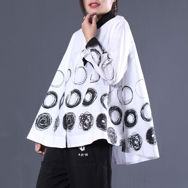 

casual loose women shirts 2019 spring fashion polka dot plus size blouse long sleeve buttons white shirt women streetwear