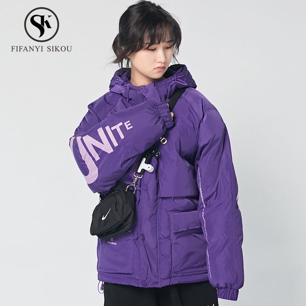 

2018 зимняя куртка женщин хип-хоп с капюшоном пальто мода печати уличная хлопок ватные куртки женские свободные теплая куртка утолщаются пал, Black