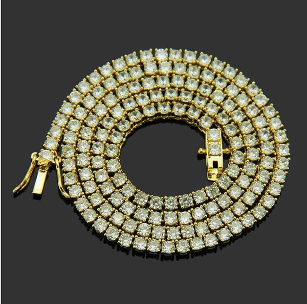 

new designer luxury hip-hop bling ice out copper zircon-inlaid single row 3mm-4mm 22-24inch men's fashionable bling ice out tennis chai, Black