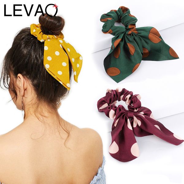

levao polka dot print scrunchie women new hair scarf elastic bohemian hairband bow hair rubber ropes girls ties accessories
