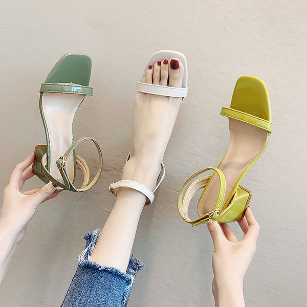 

female sandal fashion womens shoes 2020 beige heeled sandals block heels buckle strap all-match ladies luxury black chunky