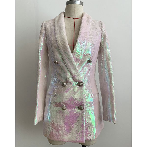 

women sequin white blazer blingbling dancer wear silver color button double breasted club wear long blazers new 2019 brand, White;black
