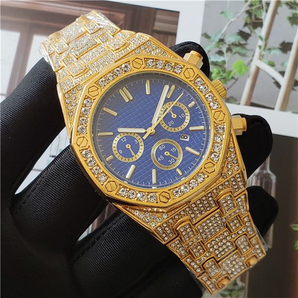 

new men's and women's sports watch 42mm diamond glitter gold men's quartz movement sports watches, Slivery;brown