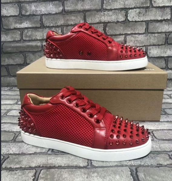 

brand-new low junior spikes red bottom sneakers shoes graffiti patent leather round-toe casual outdoor studs wedding party, Black