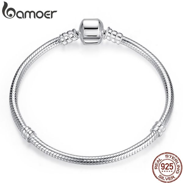 

bamoer christmas sale authentic 100% 925 sterling silver snake chain bangle & bracelet for women luxury jewelry 17-20cm pas902, Black