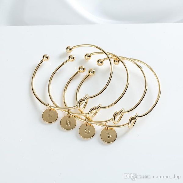 

fashion 26 letter alphabet bracelets simple tie knot twist cuff open bangle for women minimalist luxury jewelry accessories, White