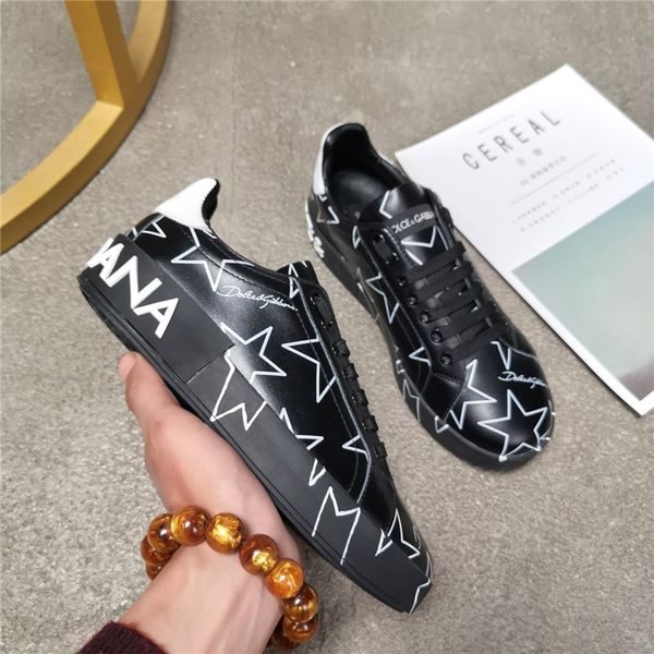 

men's women's sneaker mixed star print nappa leather portofino sneakers womens mens shoes women white leather sneakers, Black