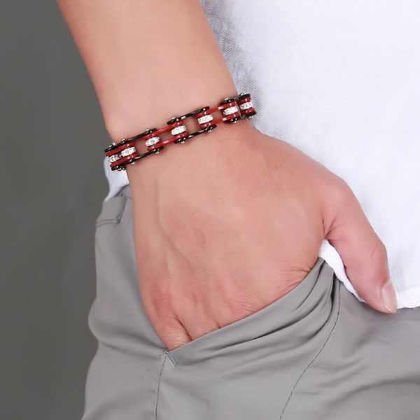 

punk burgundy black biker link chain mens bracelet stainless steel jewelry