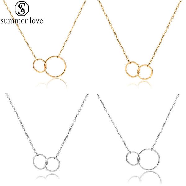 

casual double circle necklace silver gold chain women statement necklace initial eternity interlocking hoop infinity pendant-z