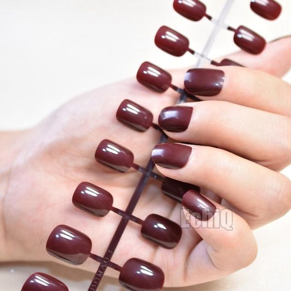 

мода темно-красное вино дети накладные ногти diy шорт полное покрытие 24pcs uv gel поддельные гвозди советы для детей без клея наклейки p179, Red;gold