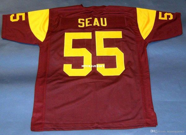 

retro #55 junior seau custom usc trojans college jersey southern cal wine red mens stitching college size s-5xl football jerseys, Black;red