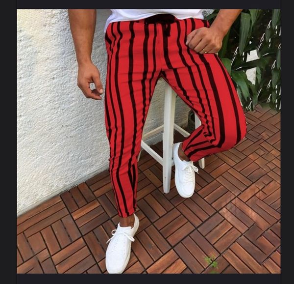

males sports sweat pants fashion trendy mens casual pants 2020 new arrival striped printed feet pants sports ng, Black