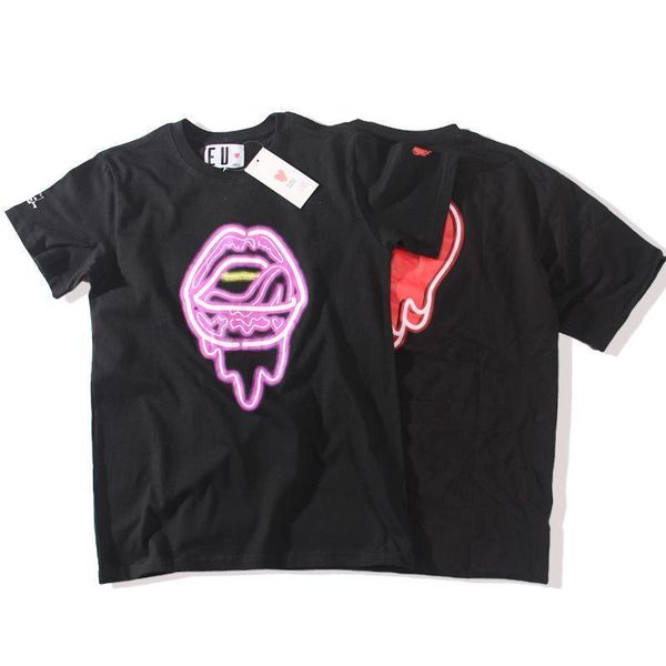 

t-shirt 2020ss man and woman neon big tongue heart printing fluorescence effect printing cotton short sleeve loose leisure fashion half slee, White;black