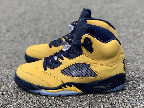 

2019 authentic air 5 sp michigan inspire retro amarillo college navy mens basketball shoes cq9541-704 sports sneakers with box, White;red