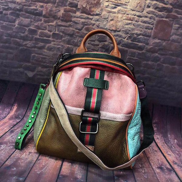 

women's women's leather bags bag hand-rub color retro backpack h3yv