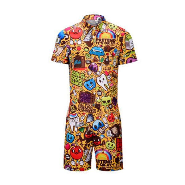 

горячий стиль мужская одежда 2019 летние творческие комиксы мультфильм принт цельный костюм большого размера молодые люди повседневная рубаш, White;black