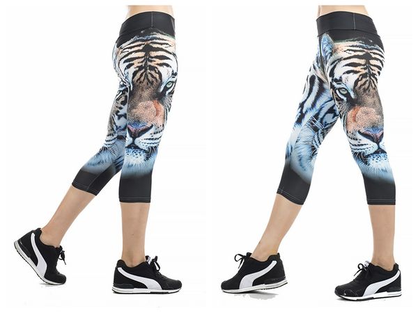 

women yoga trousers pants tights trousers female high waist dance active capris tiger print printing cropped leggings skinny silm motion, Black;white