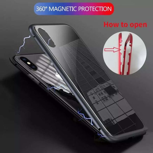 

for iphone xr magnetic cases tempered glass back cover metal bumpers for goophone phone case