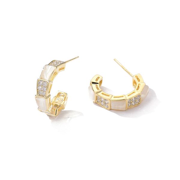 

gold-plated s925 needle female earrings simple c letter snake bone opal female fashion earrings, Golden;silver