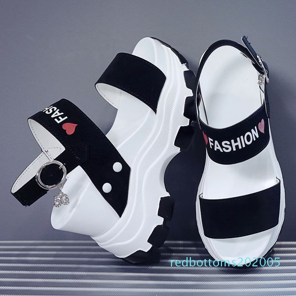 

rimocy super high heels chunky platform sandals for women summer 2020 thick bottom wedges back strap sandalis mujer shoes blue r05, Black