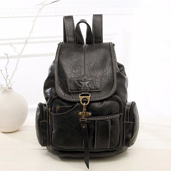 

vintage women backpack for teenage girls school bags large drawstring backpacks pu leather black brown bag xa658h