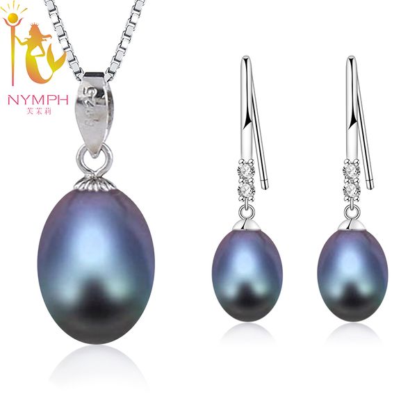 

нимфа] 925- sterling- silver pearl ювелирные изделия из натуральной природные пресной воды ожерелье серьги fine anniversary gift box [t217, Black