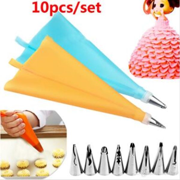 

diy выпечки кондитерских торт piping советы набор инструментов 8 сопло советы + 1 кондитерский мешок + 1 конвертер украшать поставки kit 10p