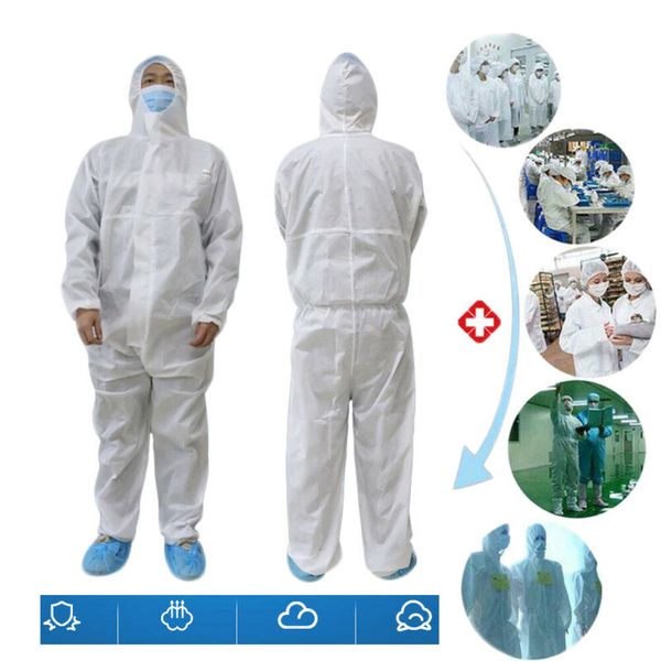 

smms non-woven white coverall hazmat suit protection protective disposable isolation gown anti-virus clothing factory safety clothing