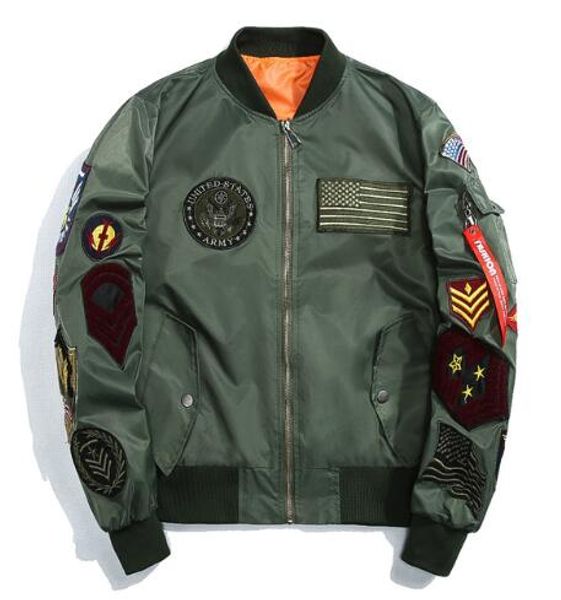 

new spring us ma-1 bomber jackets korean mens slim baseball coat with patches army windbreaker jackets, Black;brown