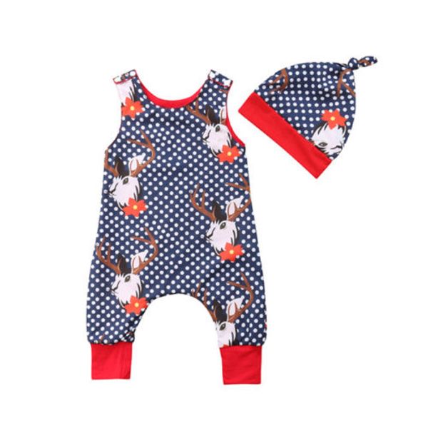 

emmababy autumn newborn deer baby boys girls sleeveless romper print cute spotted baby clothing jumpsuit clothes, White