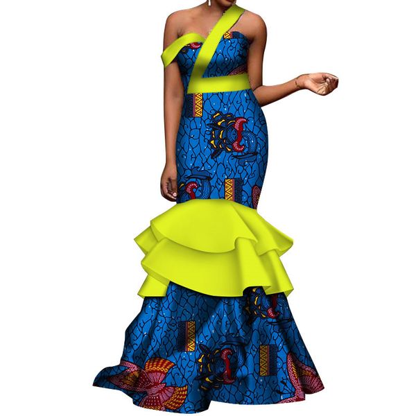 Afrikaanse Jurken Voor Vrouwen Batik Wax Print Off Shoulder Lange