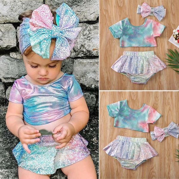 

summer baby girl clothes 3pcs outfits set dress +dress skirt+headband, White