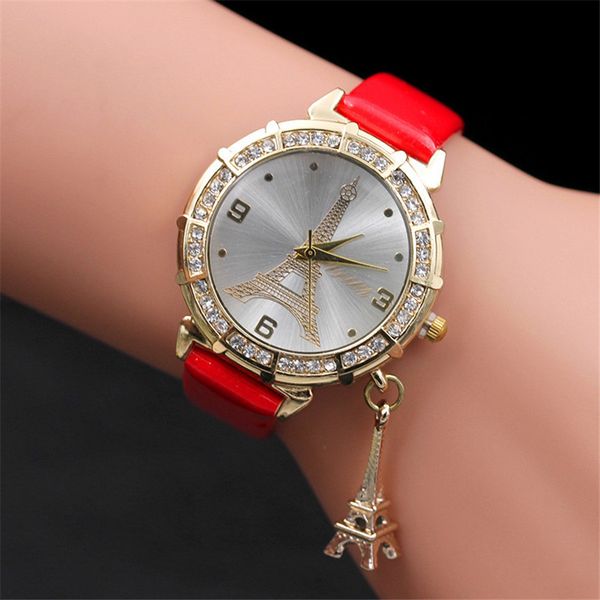 

fashion women bracelet watch quartz gift watch women's leather casual eiffel tower women's montre y30, Slivery;brown