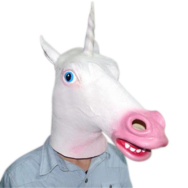

creepy animal unicorn head latex mask halloween costume theater prank prop crazy masks