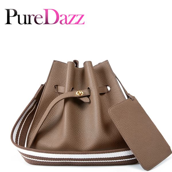 

new style real leather bucket bag casual women hobo luxury designer shoulder bag wide strap fashion handbag for ladies