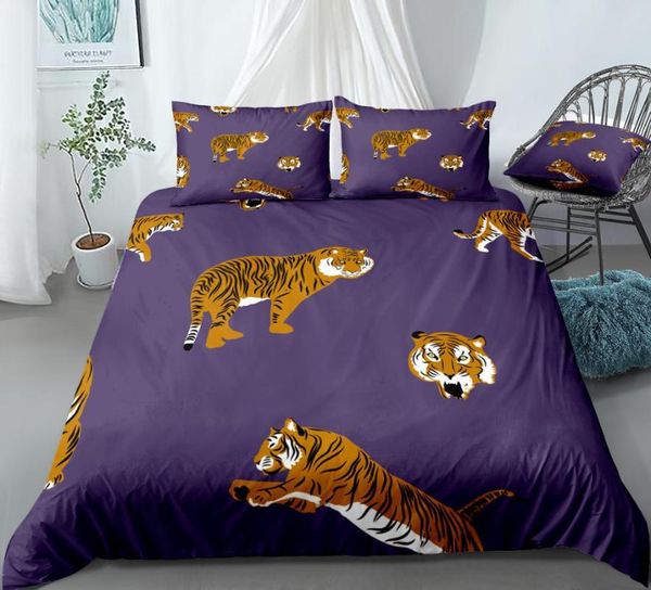 

bedding sets animal set tiger duvet cover wild life bed linen purple kids bedclothes girl boys home textiles