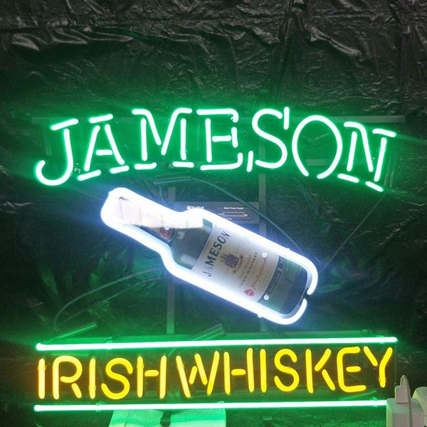 

custom led jameson irish whiskey neon sign light outdoor bar entertainment display glass neon lamp light metal frame 17'' 20