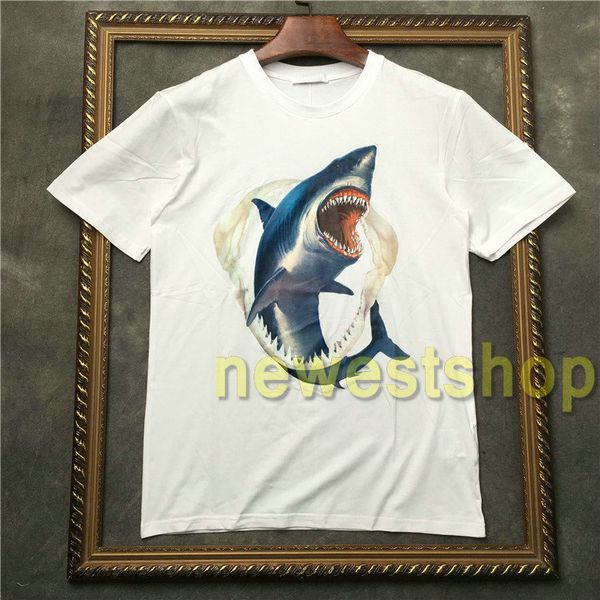 

2020 new summer mens tide brand clothing mens white shark printing t shirts short sleeve t shirt designer tshirt uncotton tee, White;black