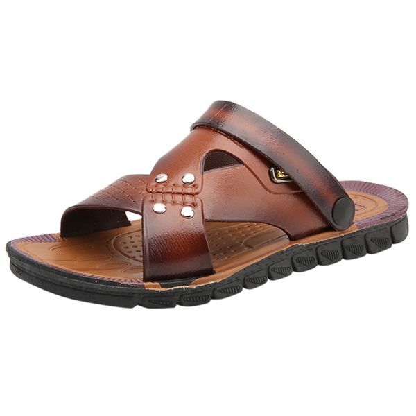 

sagace new 2020 summer men's large size casual sandals british men's leather beach sandals students open toe flat shoes, Black