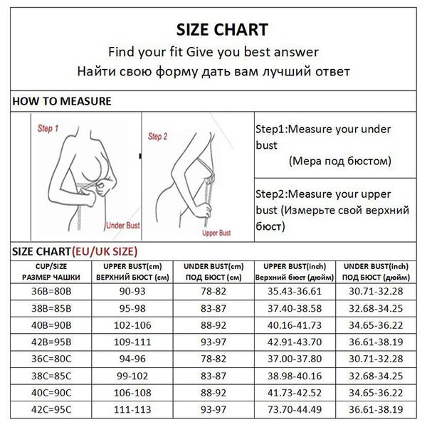 Push Up Bra Size Chart