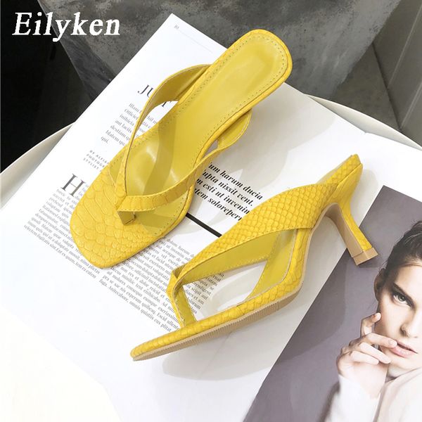 

eilyken summer fashion design snake grain flip flops mules slippers med heel sandals ladies elegant leisure shoes 2020 new, Black