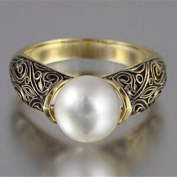 Mode Vintage Ring geformt Antik Gold Perle Braut Hochzeit Verlobungsringe