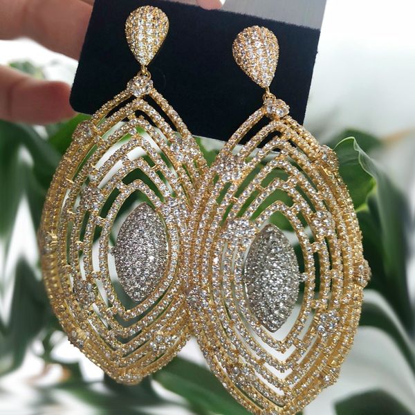 

dazz luxury large earrings plant full zircon hollow out dangle jewelry bridal women wedding party nigeria fashion accessories, Silver
