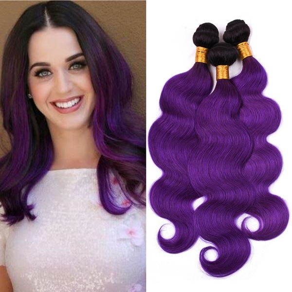 Peruvian Human Hair Ombre Purple Body Wave Weave Bundles 1b