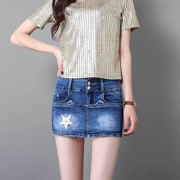 

2019 womens summer slim denim short skirts anti-luggable jeans mini skirts female cowboy plus size saias 6891, Blue