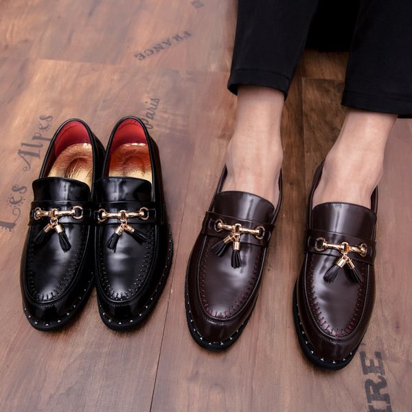 

2019 men's formal wear shoes new style england foot covering tassels trend round-toe leather shoes daily life casual fashion men, Black