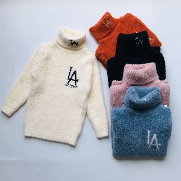 

girls and boys turtleneck sweaters with letter fit 3-10 years old children clothes base shirt kids knitted clothing, Blue