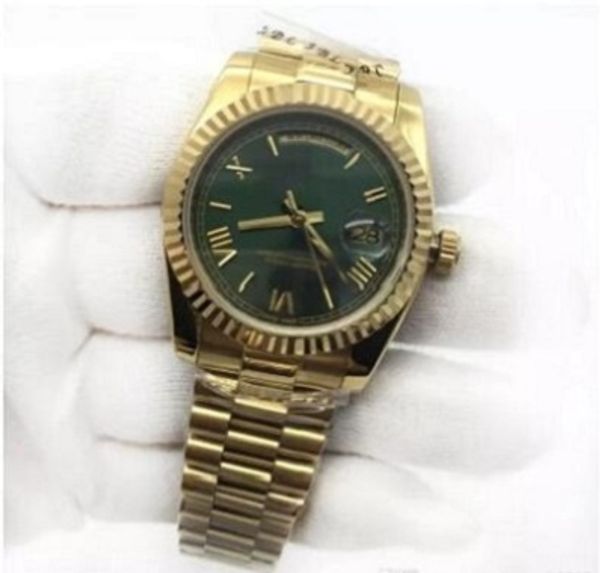 

luxury mens watch day-date 36mm 18k gold green dial president sapphire cystal diamond number men watches automatic mechanical 65847, Slivery;brown