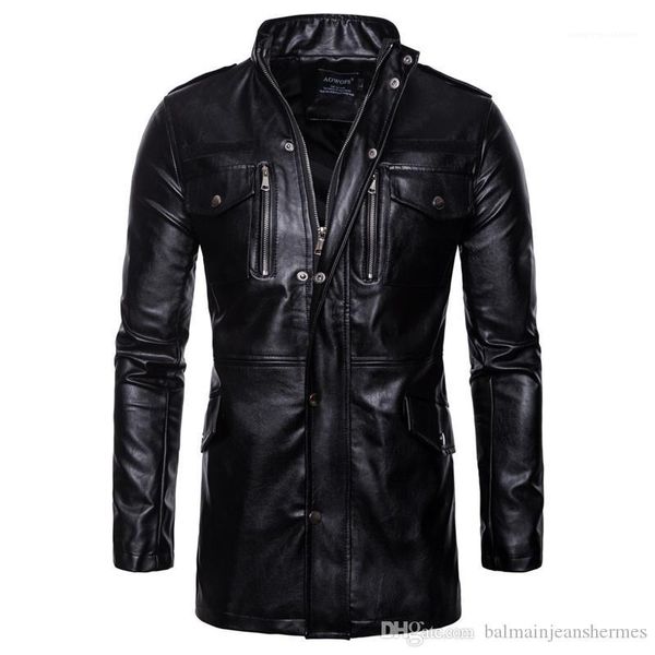 

faux leather casual mens motorcycle leather jacket autumn mens designer pu jacket fashion stand collar black