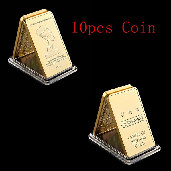 

10pcs africa egypt queen cleopatra vii philopator pyramid gold bullion 1 troy oz 999/1000 gold medallion bullion bars